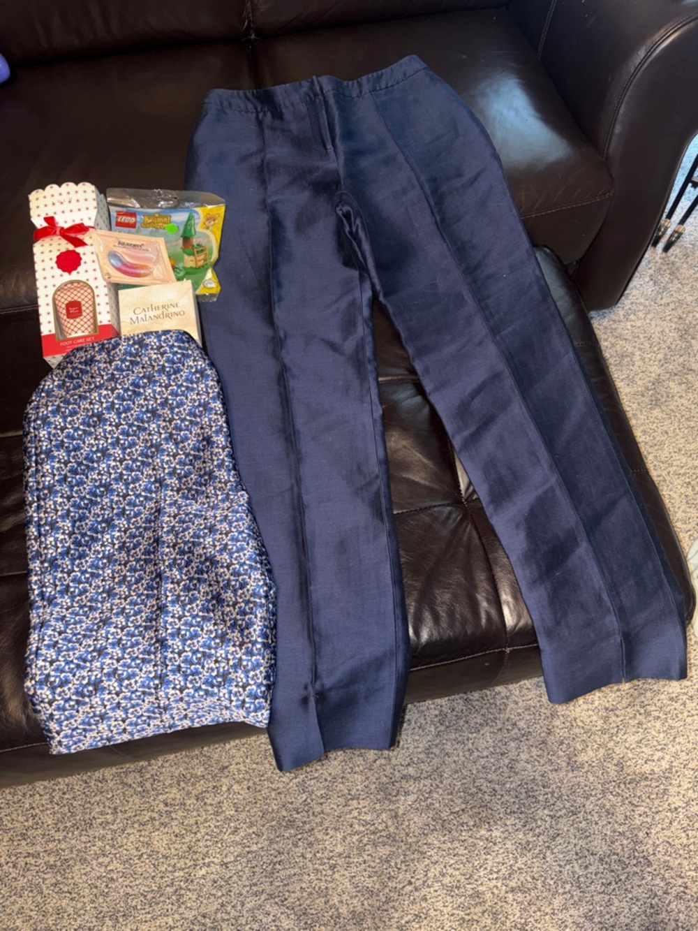 Carolina Herrera Blue and Gold Patterned Pants